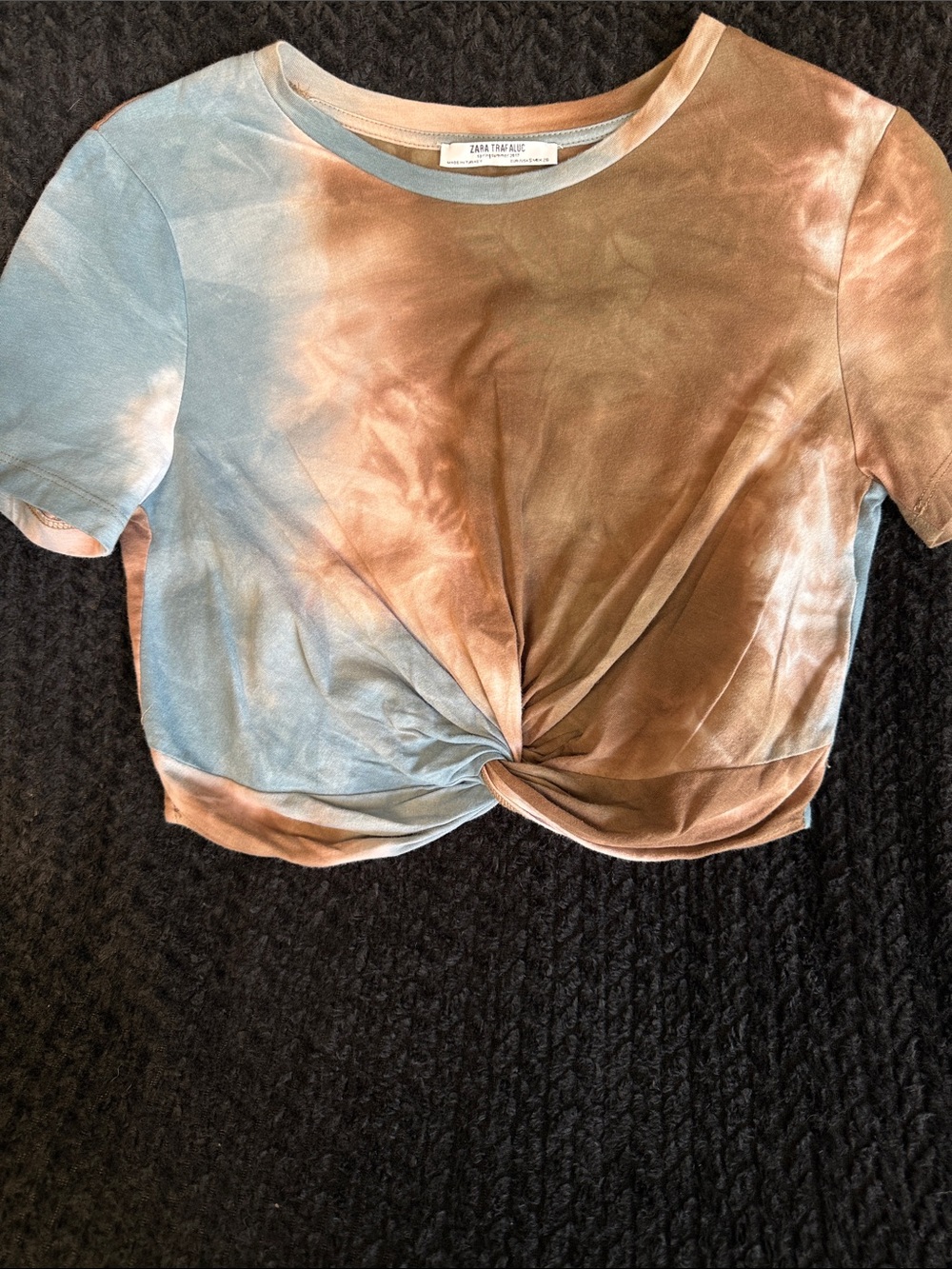 Zara Tie-Dye Twist Front Crop Top in Blue and Brown